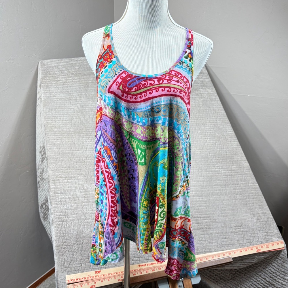 Jams World Paisley Quartz Racerback Tank Top Multi Color Rayon XS Made in Hawaii